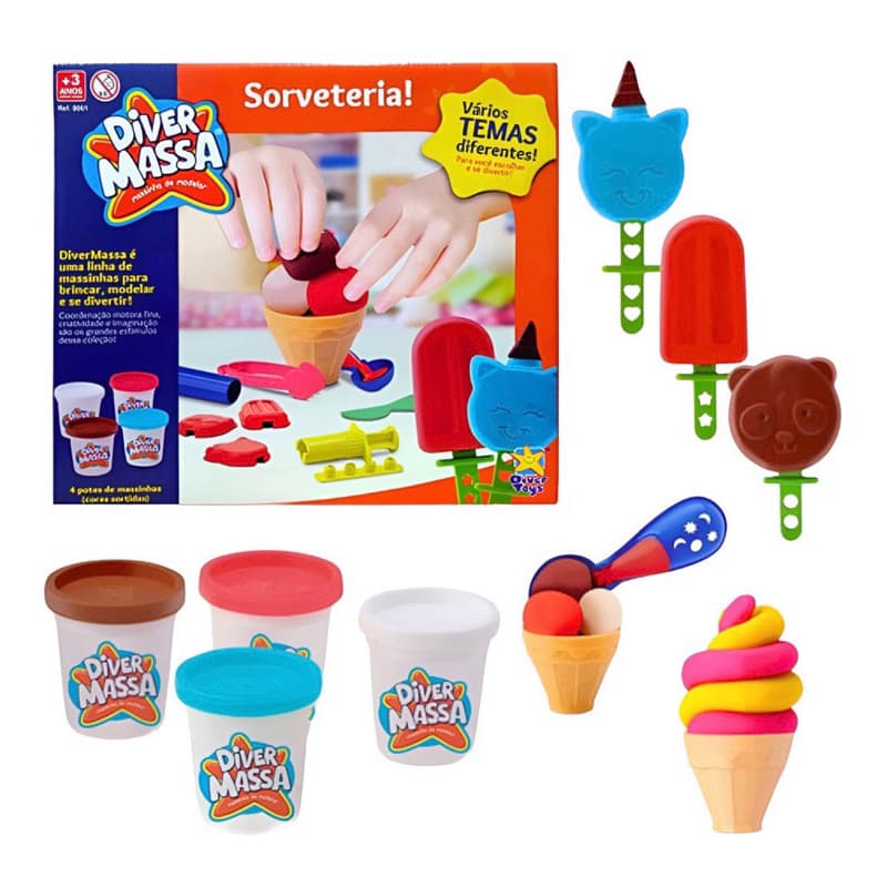 Diver Massa Sorveteria com varios acessorios para brincar massinha de modelar colorida