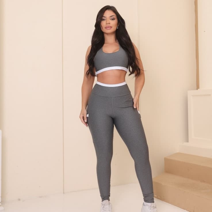 Conjunto de Academia Mulheres Fit Top Com Entrada para Bojo e Cintura Alta.