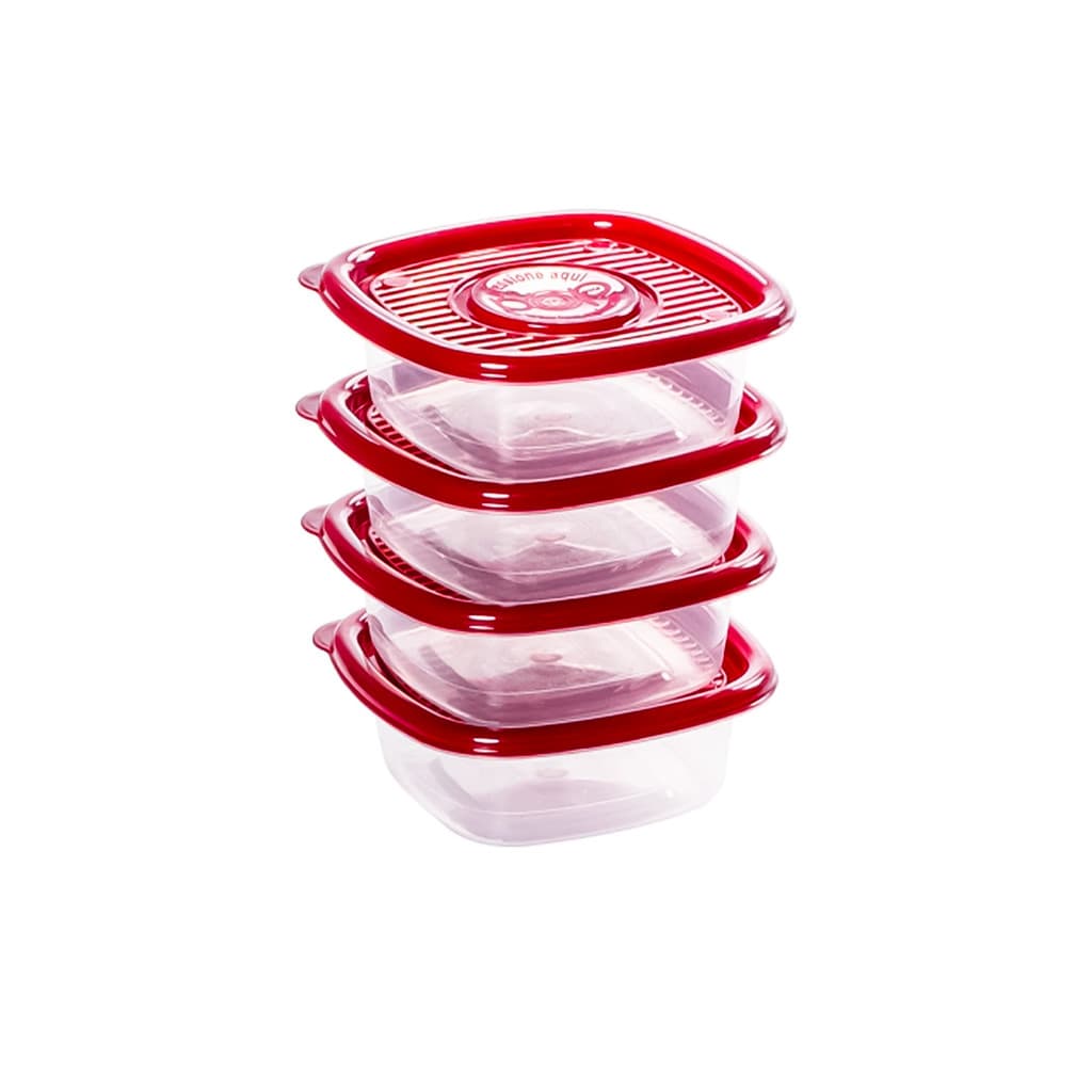 Kit Com 4 Potes Pop 400ml Plasútil Linha Pop, BPA Free, Tampa Fixa, Vai ao Freezer, Micro-ondas e Lava-Louças