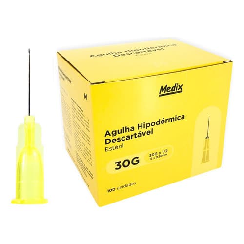 Agulha HiPodérmica Descartável 13 X 0.30 30 G X ½ Cx 100un