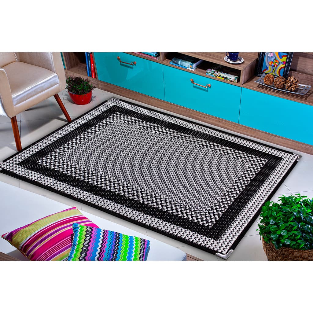 Tapete Sisal Sala Quarto Salão 1,50x2,00 Preto/Cinza S-587