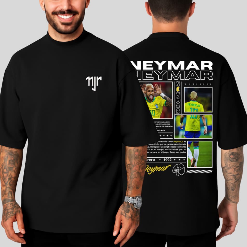 Camiseta Masculina Oversized Strett Long Line Estampa Jogador Neymar Camisa Streetwear
