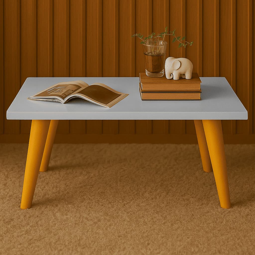 Mesa De Centro Sala Retangular Retro De Pés Palito PVC Caramelo Decoração Sofá