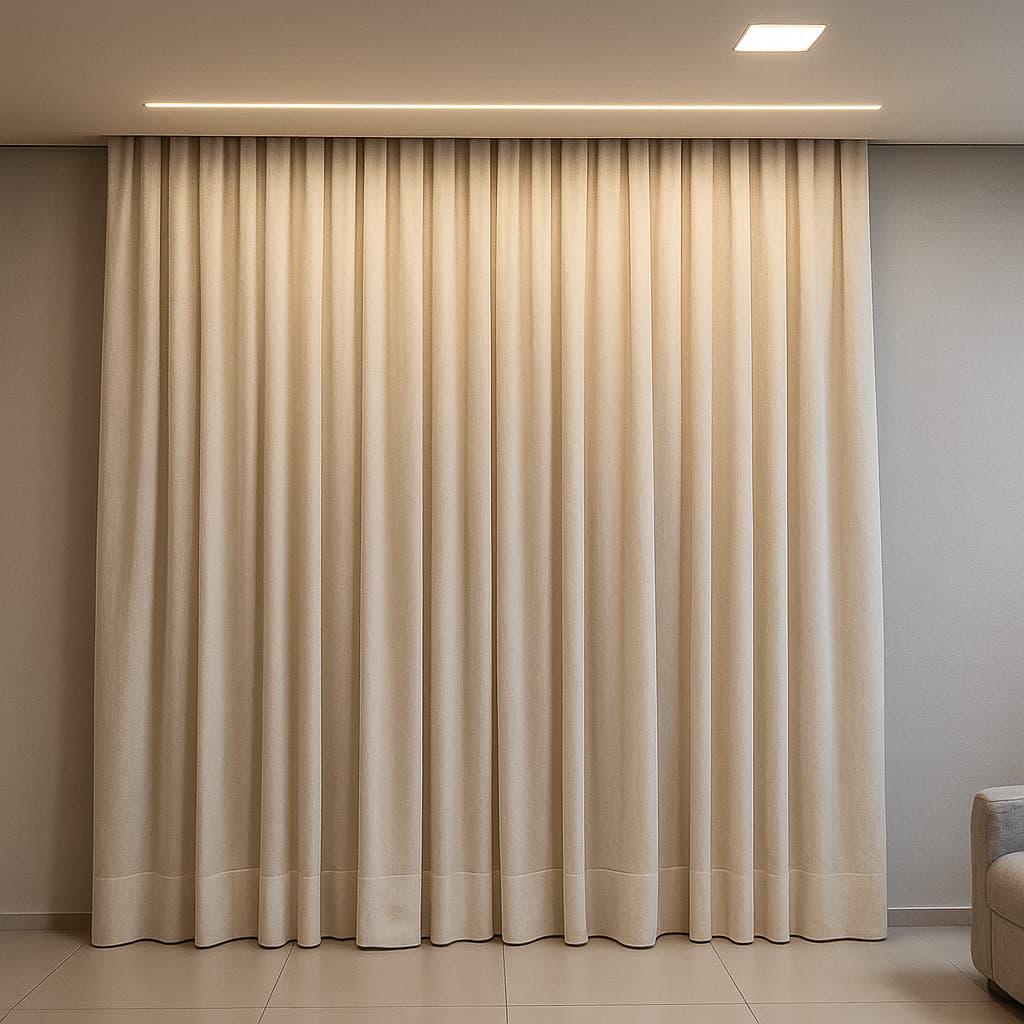 Cortina Trilho Suíço Duplo Gaze de Linho com Blackout 100% Vedação em tecido Luxo WAVE PREMIUM