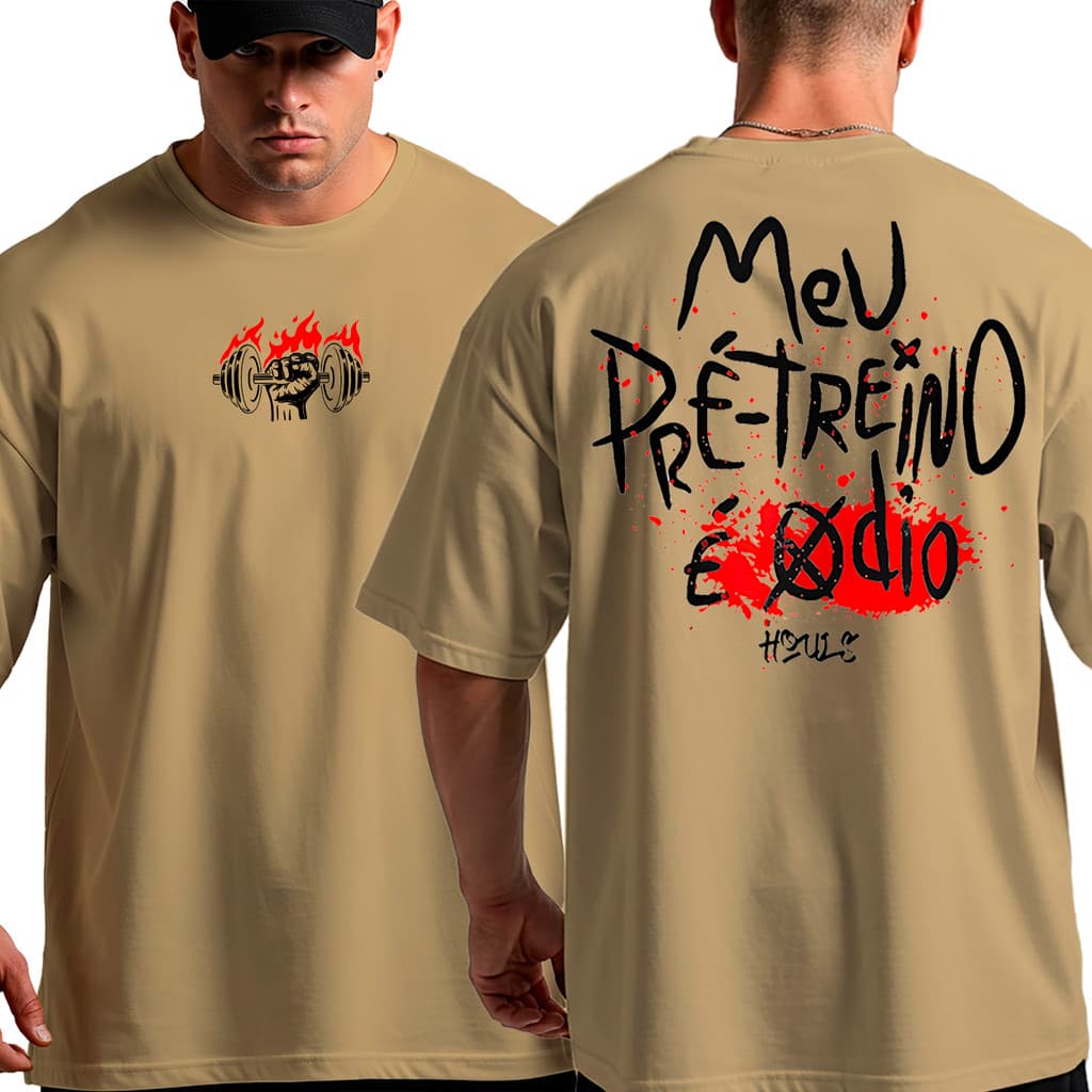 Camiseta Larga Oversized Academia Meu Pré Treino é o Ódio Musculação Frases Anime Scape