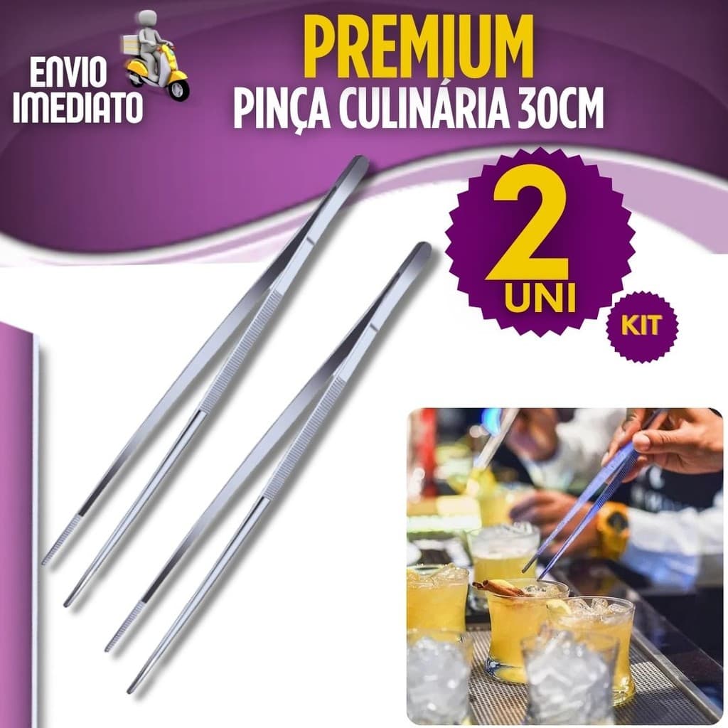 Pinça Culinária 1/2 Peças Aço Inox Gourmet Profissional Barman Drink Bebida Cozinha Restaurante 30cm