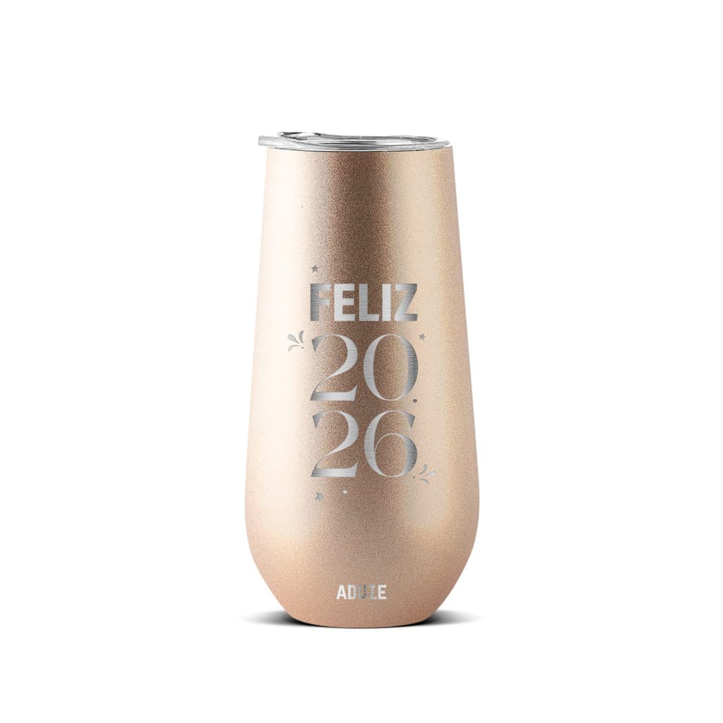 Copo Taça Térmica Aduze Champagne Drink Lux Feliz 2026 Dourado 150ml
