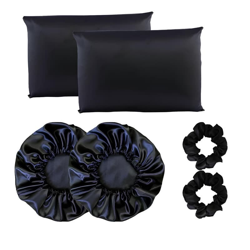 Kit Cetim Anti Frizz com 2 Fronhas + 2 Toucas de Cetim + 2 Scrunchies