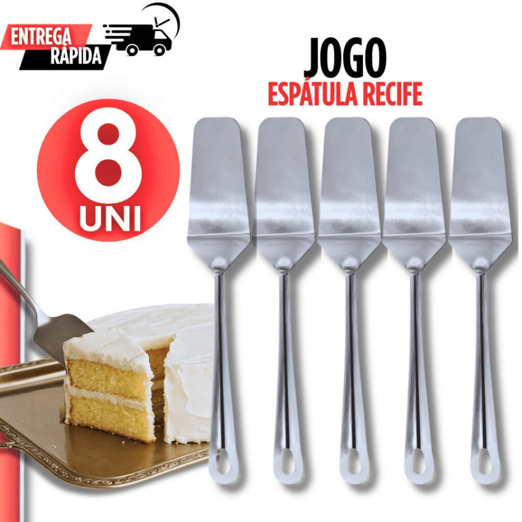Combo 08 Espátula Reta Aço Inox Qualidade Premium Bolo Torta, Qualidade Garantida para suas receitas