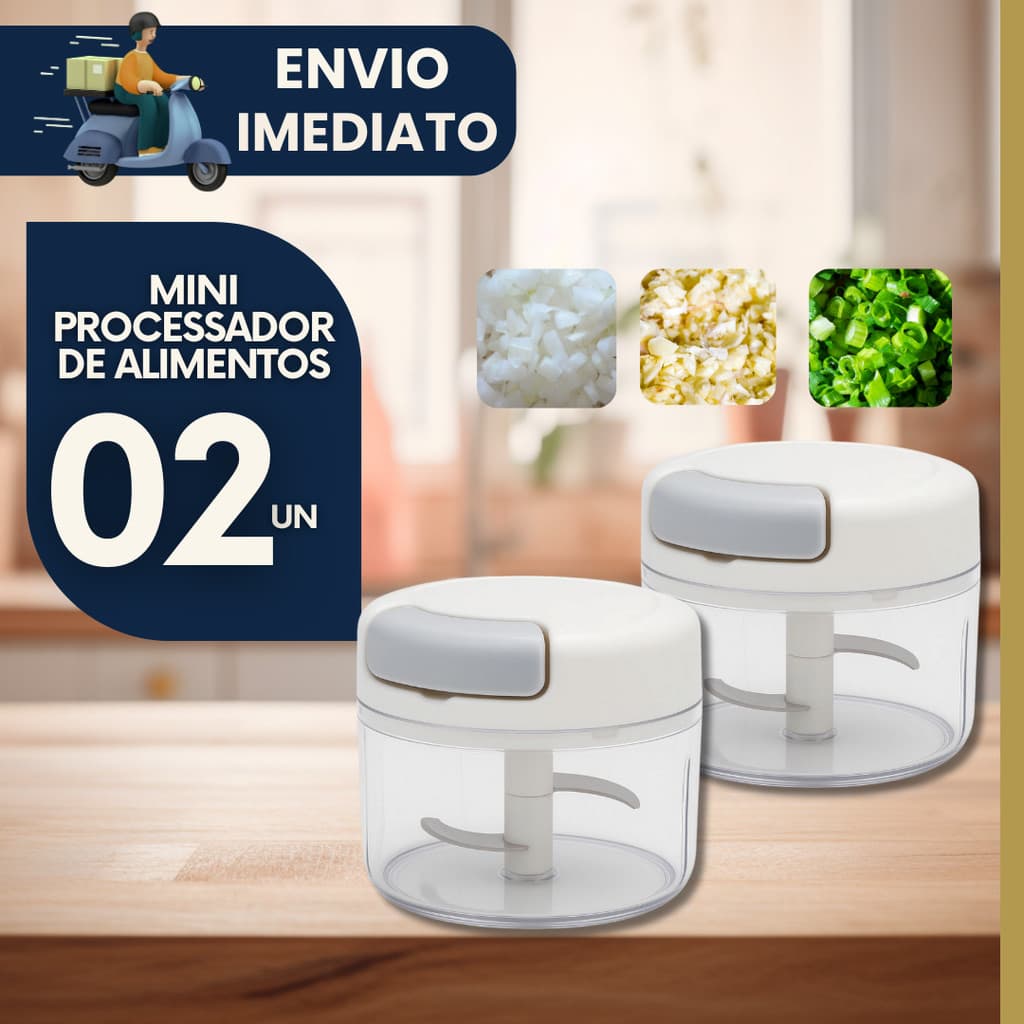 Mini Processador Alimentos 2 ou 1 peça Manual 02 Lâminas 170ml Cozinha Compacto