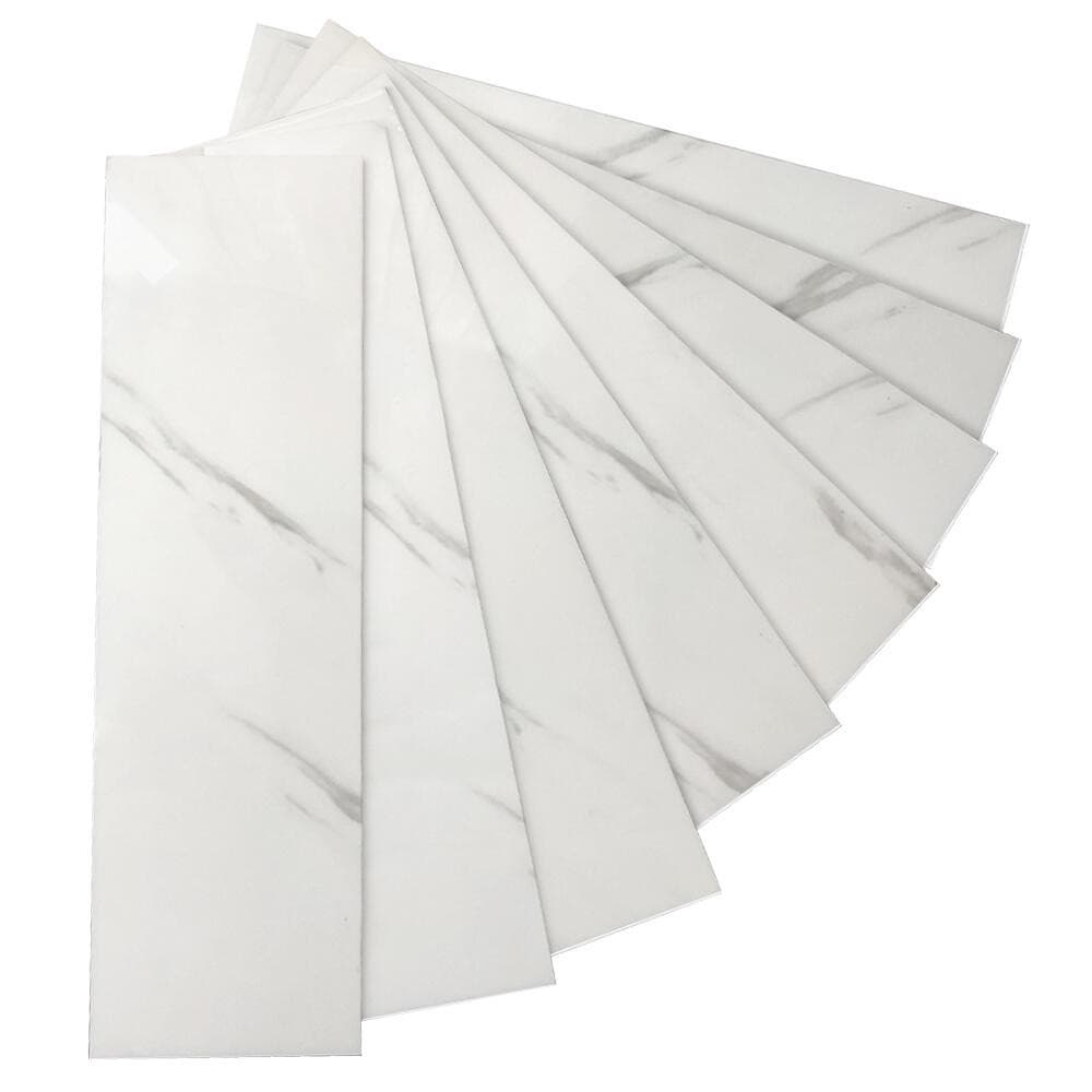 Tijolinho Adesivo Rodapé Marmore Branco Jazz Flexivel para Parede 30x7,5 - 24 Un.