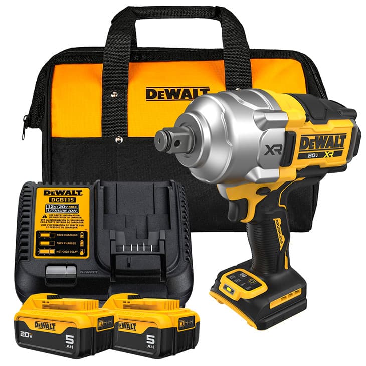 Kit Chave de Impacto 3/4" com Motor Brushless DCF964B + 2 Baterias 20V MAX 5Ah DCB205 + Carregador de Bateria + Bolsa