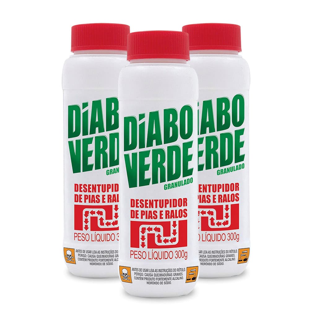 Kit 3 Desentupidor Granulado Ação Rápida Diabo Verde Para Vaso Pia Ralo Sanitário Potente Canos 300g Privada