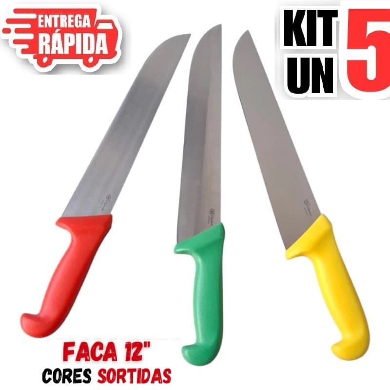 5/4/3/2/1 Unidades Faca 12" Cabo diversa cores Aço Inox Açougueiro Profissional Churrasqueiro Cozinha