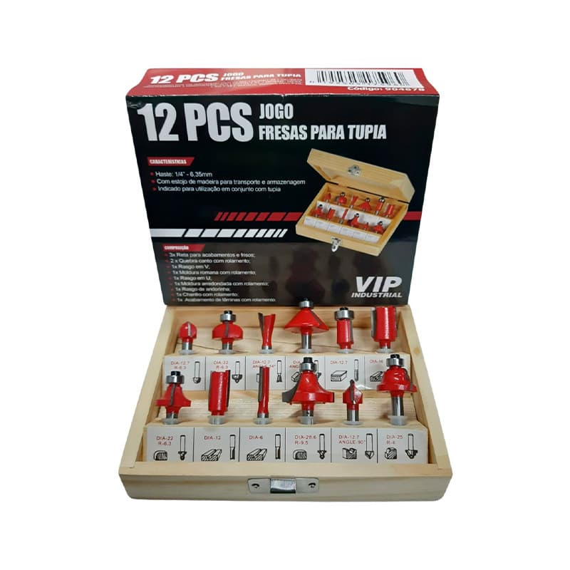 Jogo de Fresas para Madeira Haste 6mm com 12 Pecas Vip - 904803