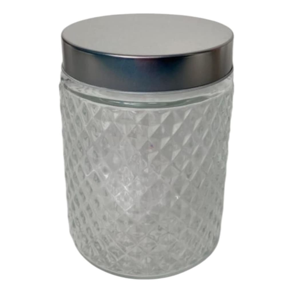 Pote De Vidro Lapidado tampa inox 500ml
