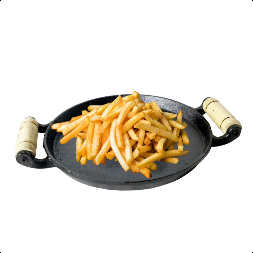 Chapa Bifeteira 22 Cm Redonda Lisa De Ferro Com Alças De Madeira Santana Para Servir Picanha Fritas
