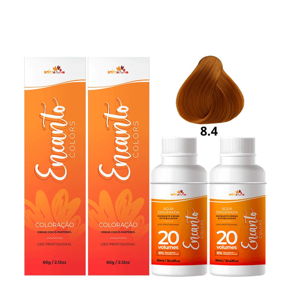 Kit Beleza Ruiva Encanto Colors 8.4 e Oxigenada 20vol 6% - Duas Unidades