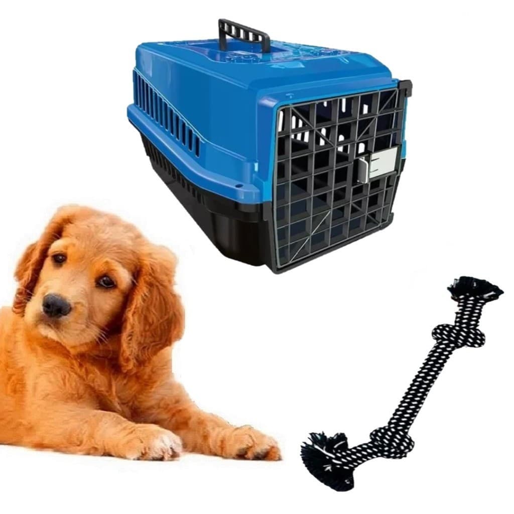 Kit Mordedor Corda Dog Pet + Caixa Transporte Pet N3 Azul