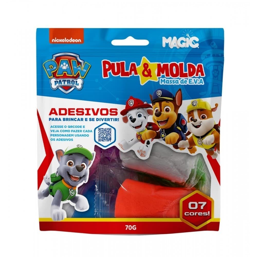 Massa pula e molda 7 cores sortidas - 70 g patrulha canina - massinha de modelar