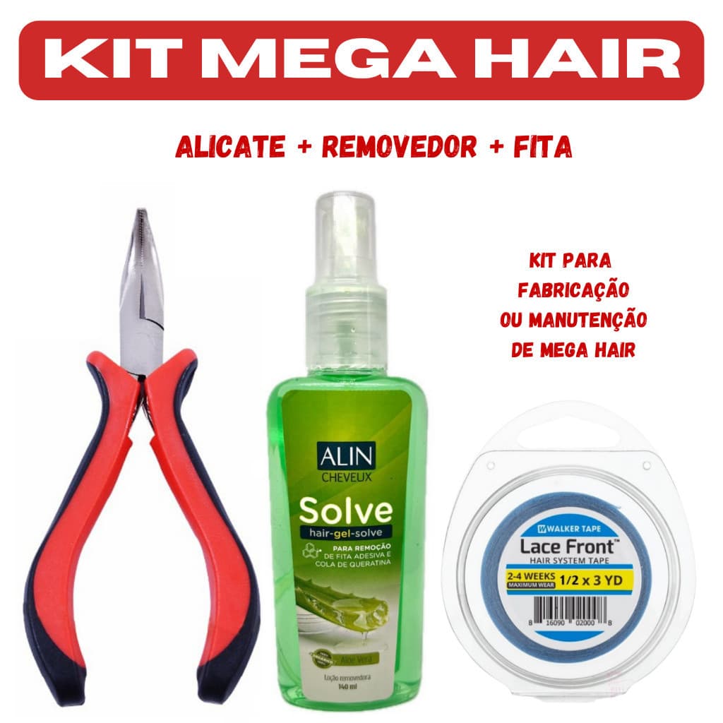 Kit para Manutenção de Mega Hair (Alicate + Removedor + Fita)