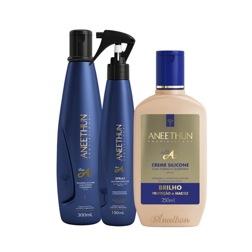 Kit Aneethun Linha A Shampoo 300ml + Spray + Creme de Silicone 250ml + Mimo Especial da Loja