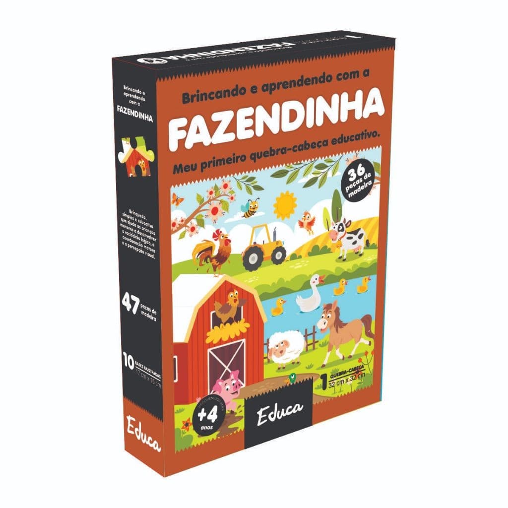 Meu Primeiro Quebra-cabeça Didático Madeira Fazendinha Brinquedo Pedagógico