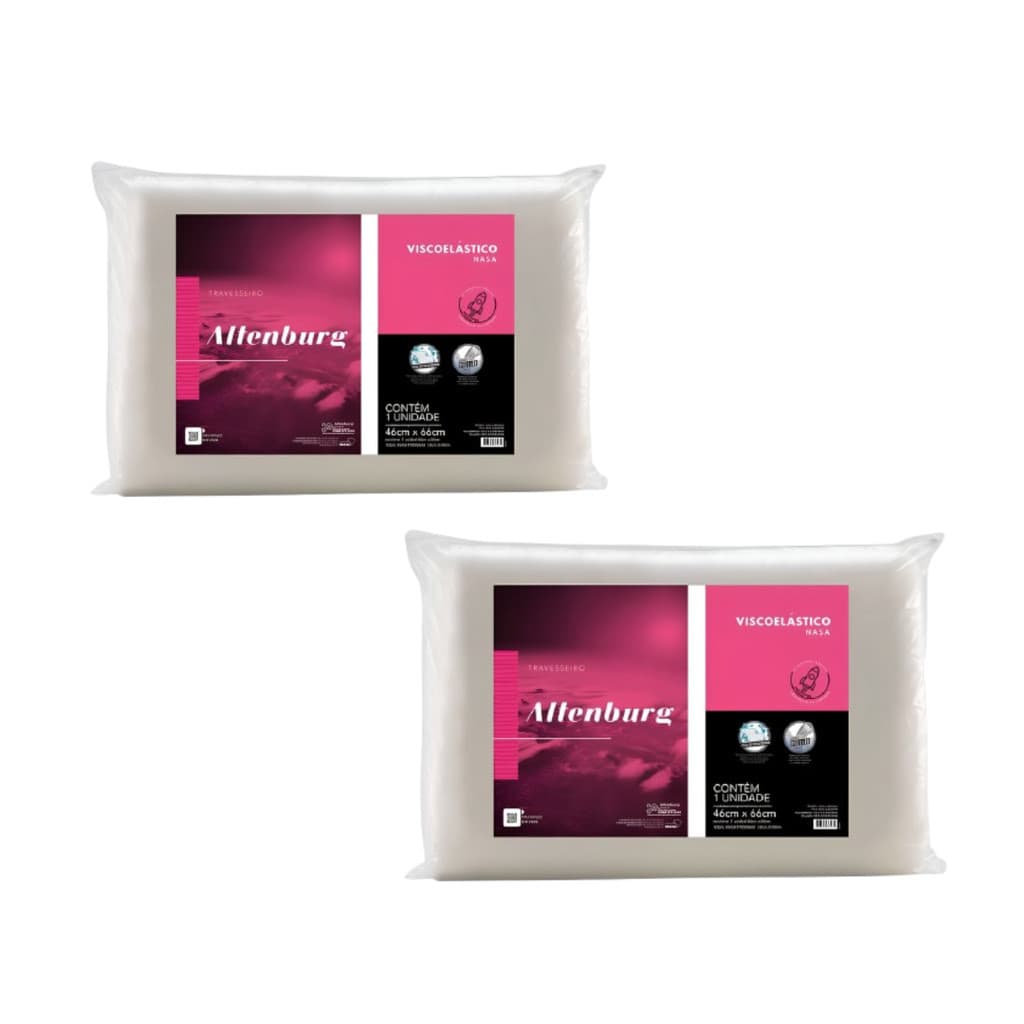 KIT 2 Travesseiros Altenburg Viscoelástico Nasa Confortável Antialérgico Lavável 46 x 66 Marfim