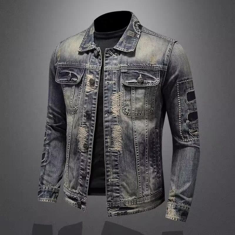 Primavera outono europeu americano Street Wear jaqueta jeans masculina versão coreana magro-ajuste americano Retro venen