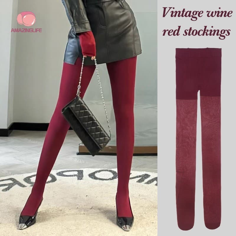 Moda Elegante Feminina Vinho Vermelho Meias-Calças Macias E Confortáveis Anti Gancho Meia-Calça Respirável