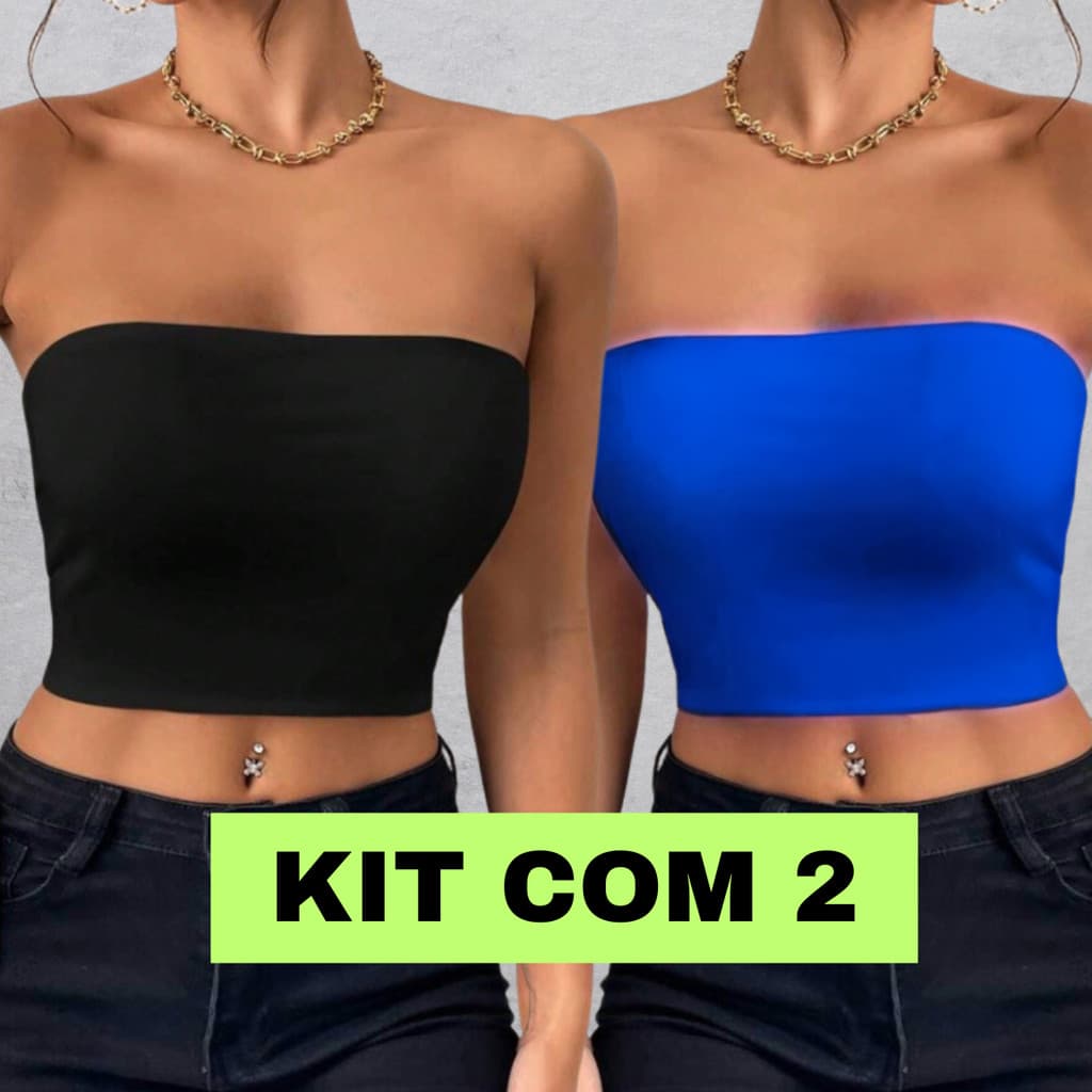 Kit 2 Cropped  Top Faixa Suplex PremiumTube Tomara Que Caia Feminino De Moda Blogueira Tubinho Básica Tamanho Único
