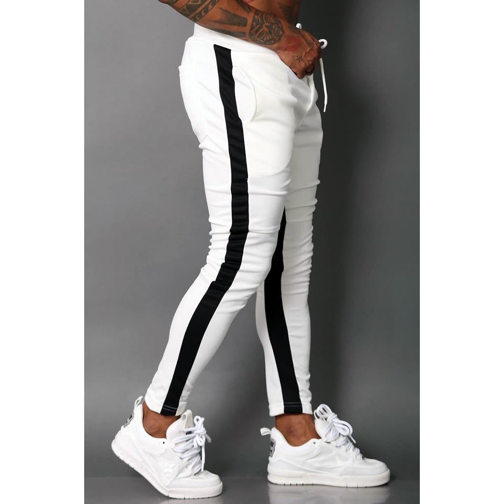 Calça Lacapa Neoprene Elastano Faixa Lateral Bengaline Branca Moletinho Slim Masculina
