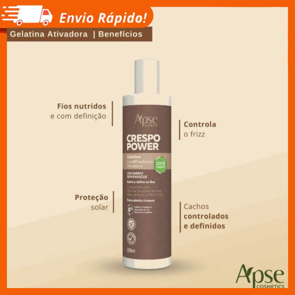 Apse Crespo Power Gelatina Ativadora e Umidificadora 300ml - Apice 100% Vegano