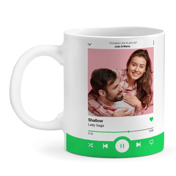 Caneca com Música e Foto Personalizados I Disponível nas Cores Verde ou Branca I em Cerâmica 325ml