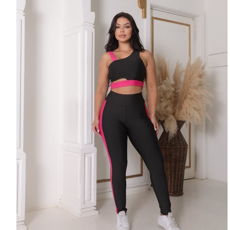Conjunto Treino Fitness Feminino Elasticidade Moda Academia.