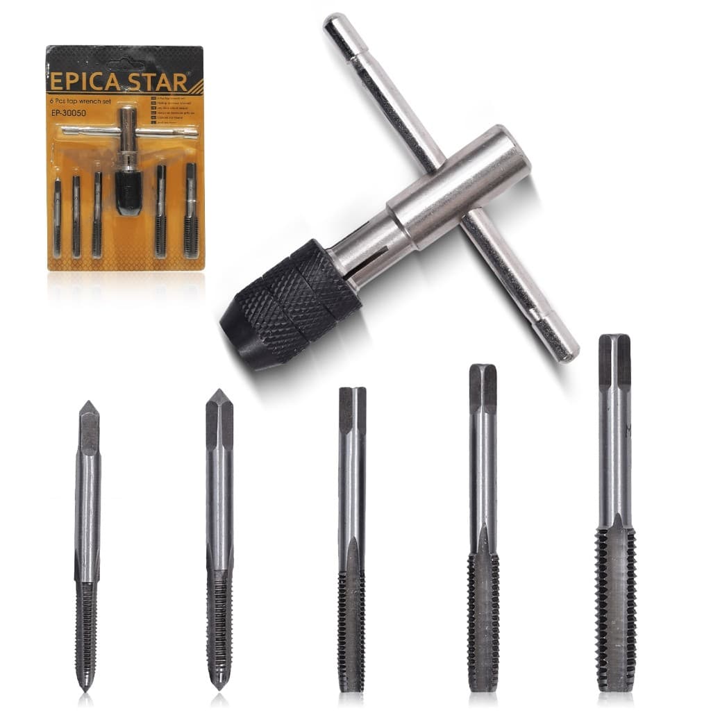 Jogo De Macho Para Fazer Rosca Kit Completo 6 Peças Profissional - Uso em Máquina de Furar Metal