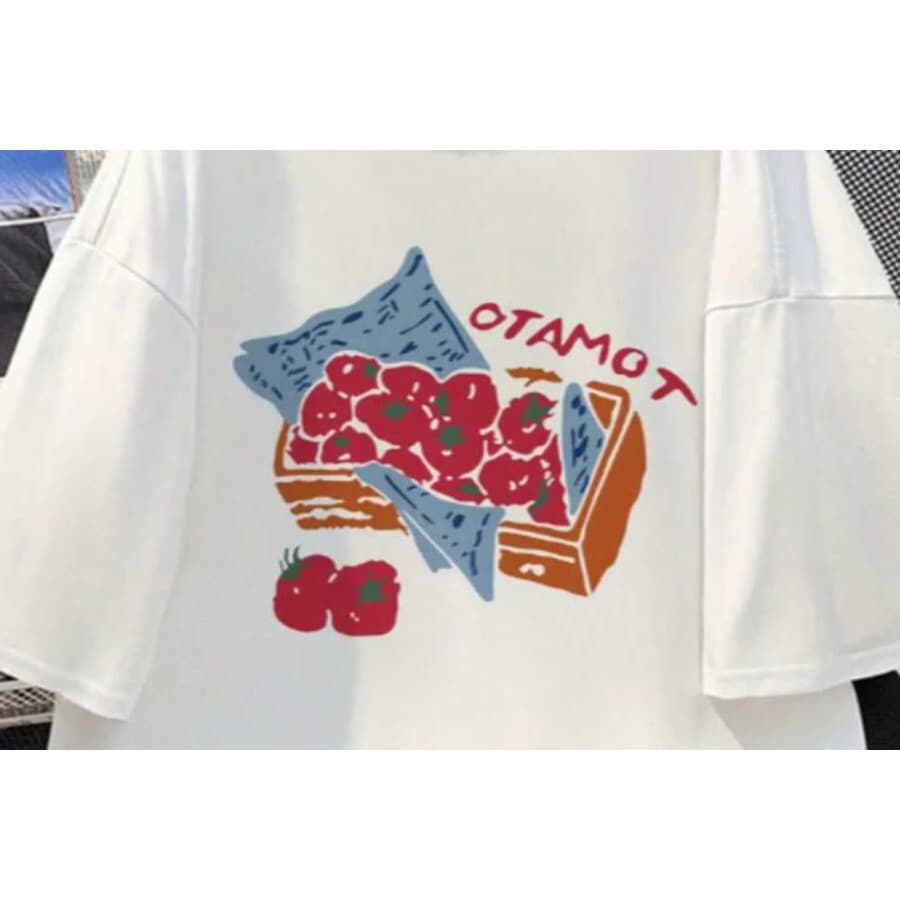 Camiseta Feminina de Gola Redonda Estampada com Tomate Tomato Lançamento Envio Rápido