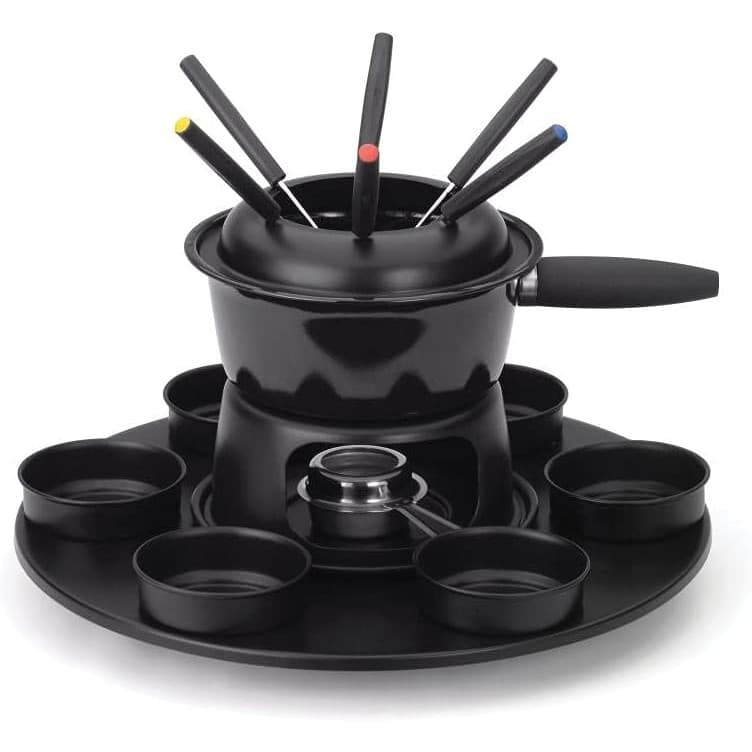 Aparelho De Fondue Carroussel 17 Peças Giratório Preto Inox