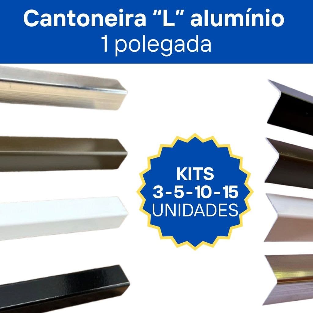 Kit Cantoneiras L Alumínio 1 Polegada 25x25mm de 1 Metro