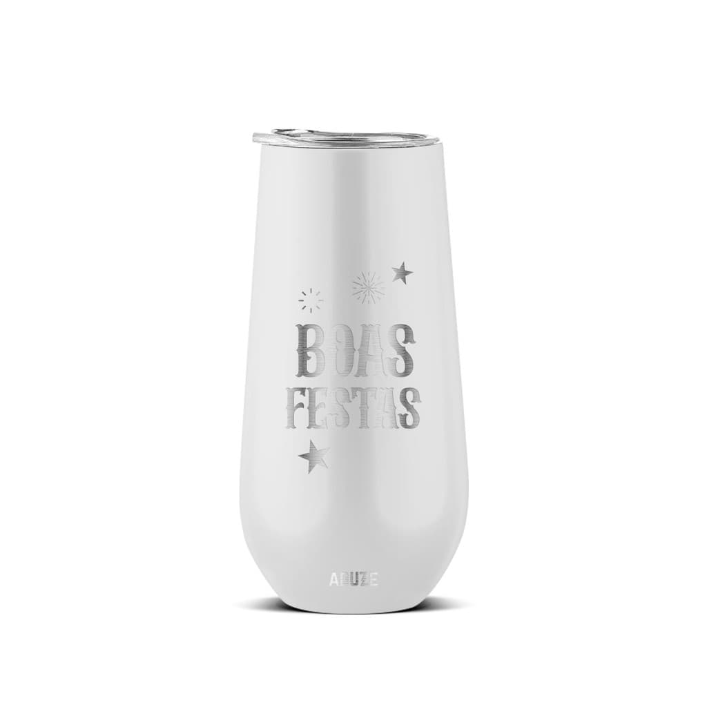 Copo Taça Térmica Aduze Champagne Drink Lux Boas Festas Branco 150ml