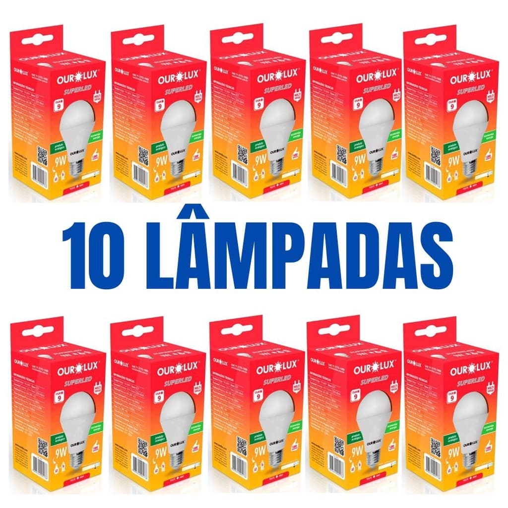 Kit 10 Lâmpadas led 9W 6500K Branco Frio Bulbo Ourolux