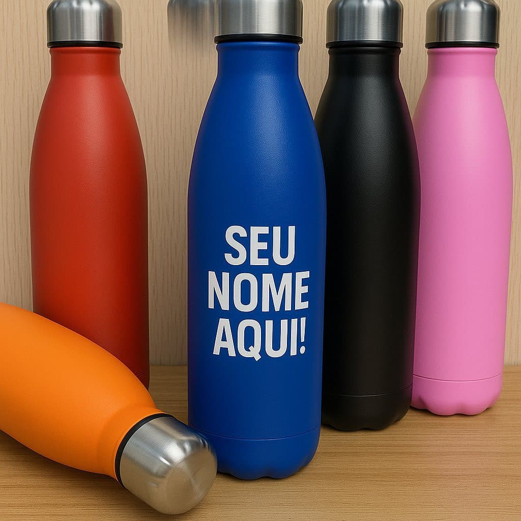 Garrafa Inox 750ml Personalizada com Nome, Time ou Logo – Tampa Rosqueável (Não é Térmica)