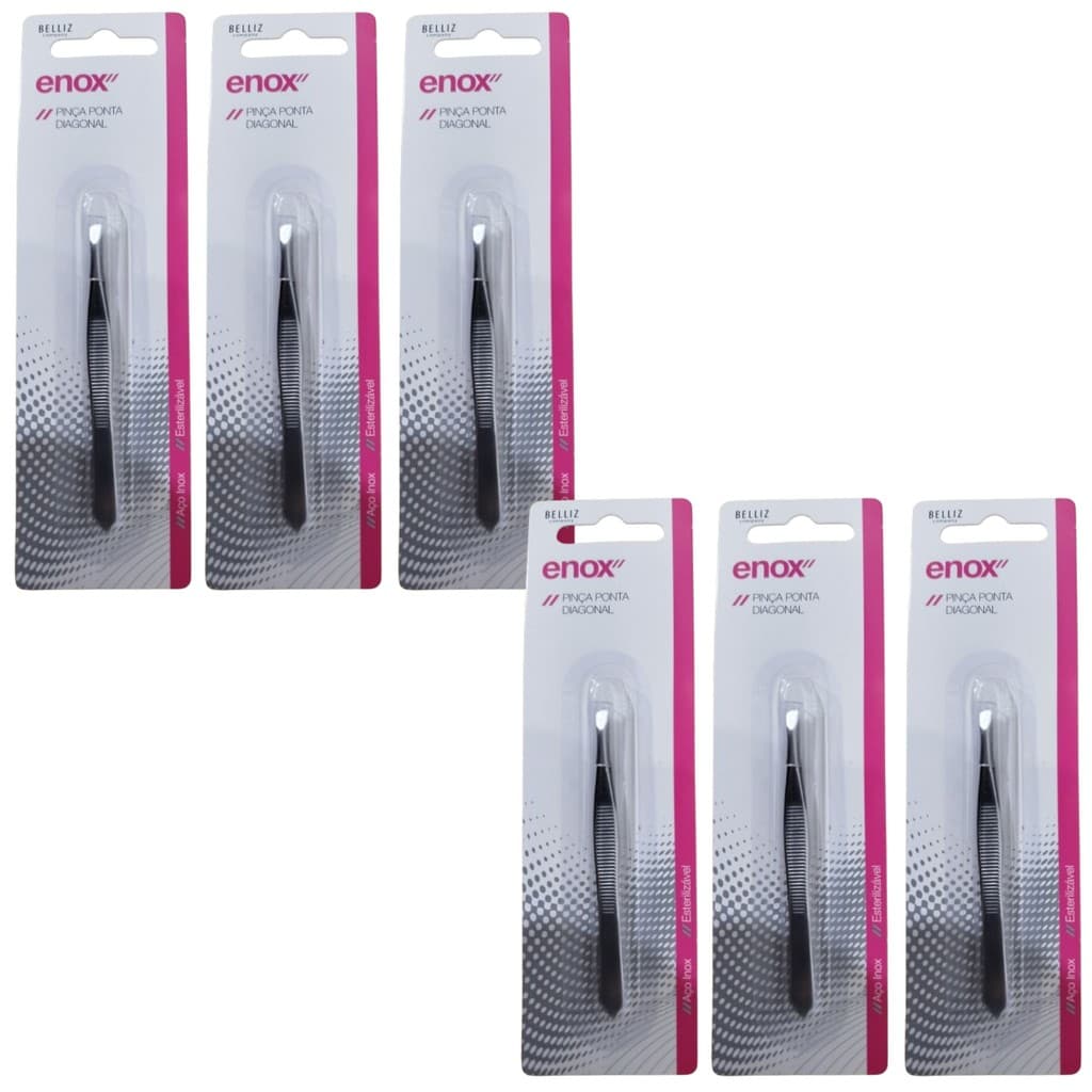 Kit 6 Pinça Design Sobrancelha Ponta Diagonal Ref. 673 - Enox