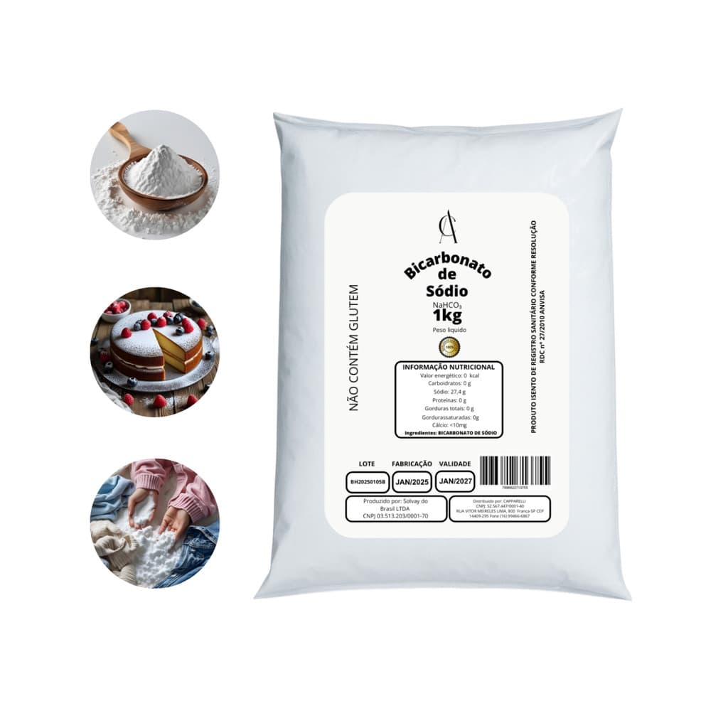 Bicarbonato De Sódio 1kg 100% Puro extra Fino Alimentício Branqueador Roupas Limpeza Agricultura Domestico Piscina