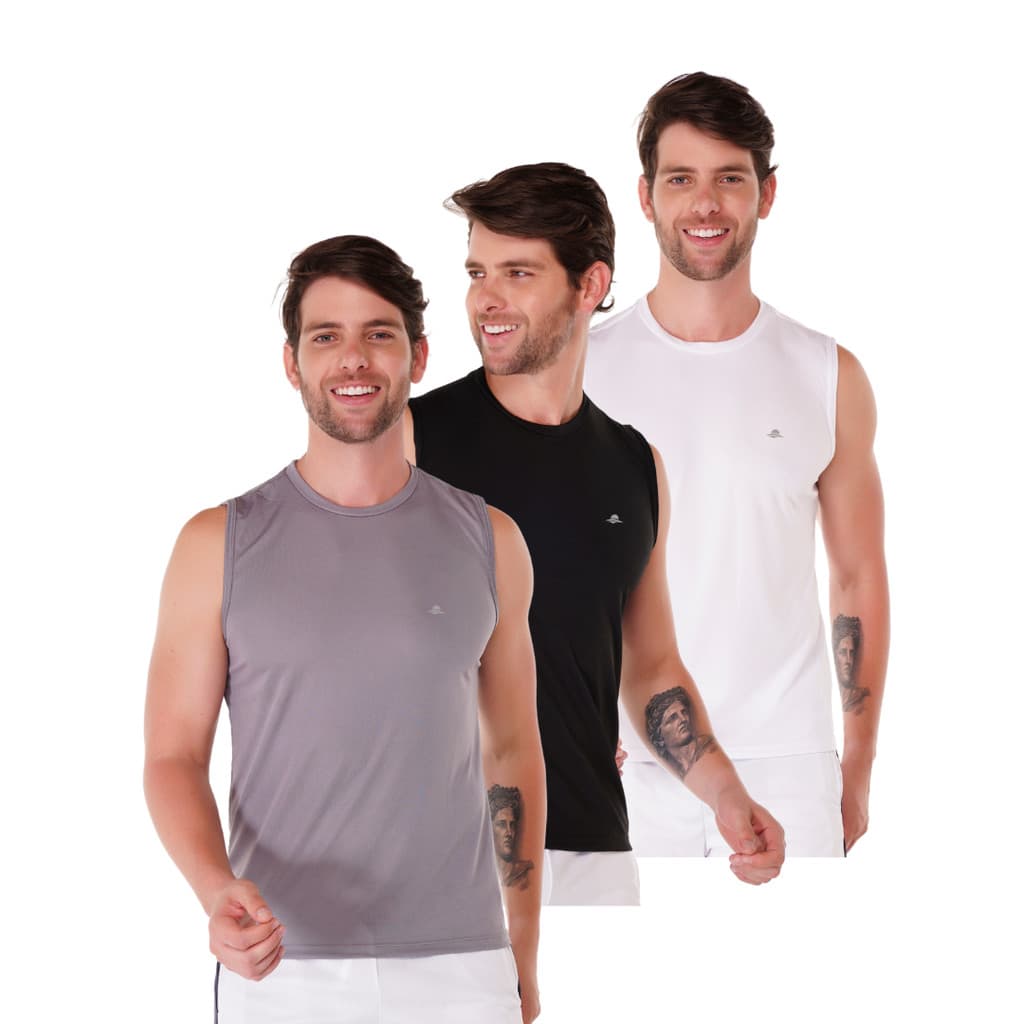 Kit 3 Regatas Machão Masculina Academia Fitness