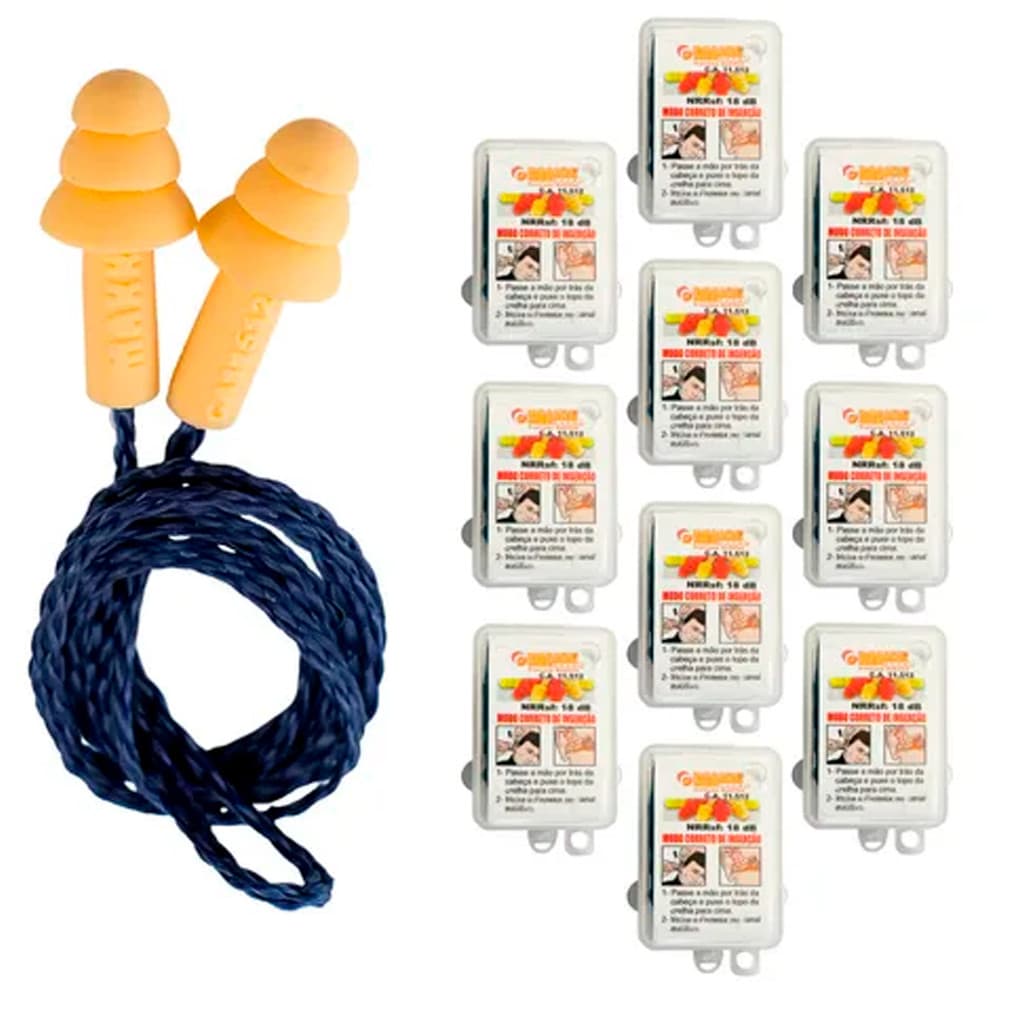 Protetor auricular kit c/ 50 plug silicone 18db azul amarelo