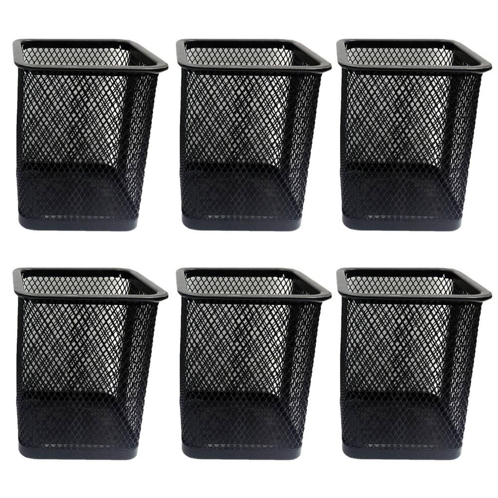 Kit 6 Porta Canetas Lápis Escritório Aramado Quadrado Preto