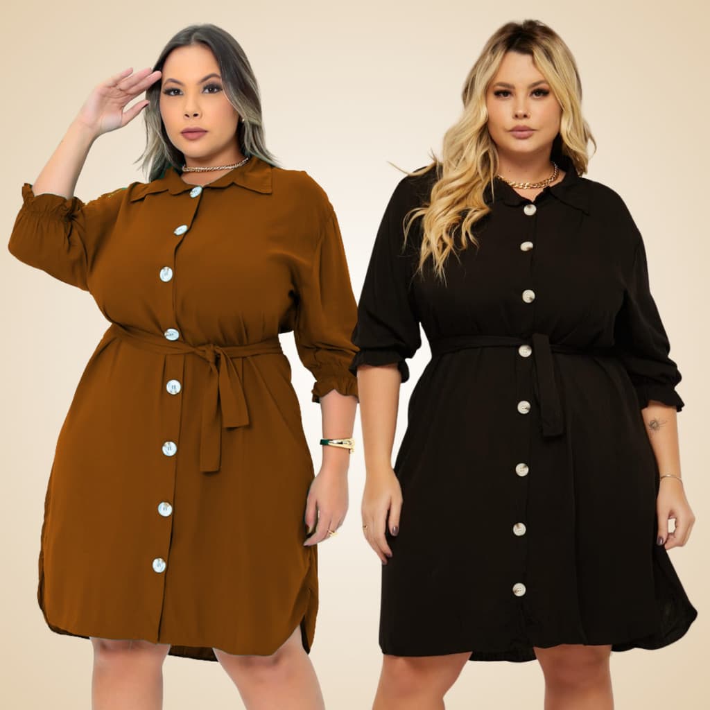 Kit 2 Vestidos Chamise Camisão Longo Com Cinto Plus Size