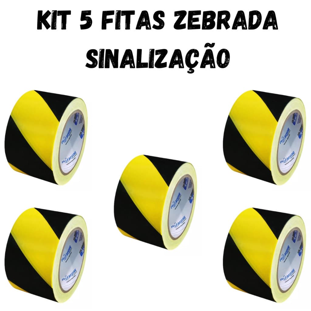 kit 5 Unidades Fita Zebrada Sinalização Isolamento De Área 200 Metros Obra Demarcação Area