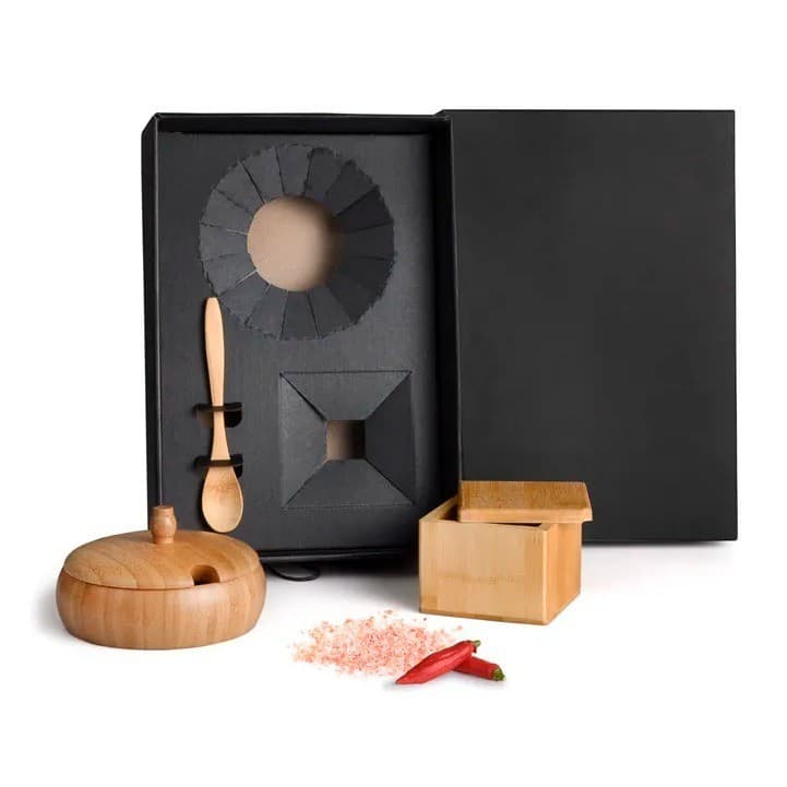 Kit Farinheira E Saleiro Em Bambu  3 Pçs KT 90282